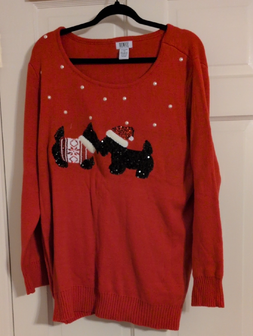 Monroe & Main Red Scottie Dog Sequin & Pearl Sweater